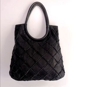 Anthropologie Illona Lattice Black Leather Shoulder Bag